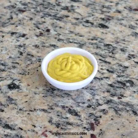 Sample of mustard. Mr Wings sauces