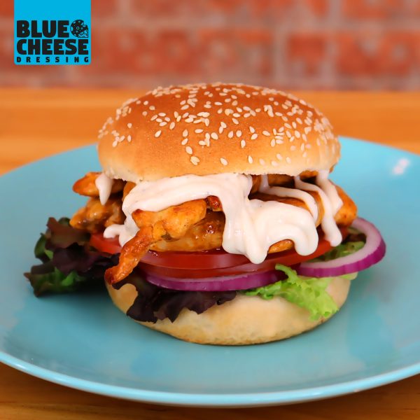 Hamburguer with Blue Cheese Dressing. Best wings sauces ideal for restaurants.